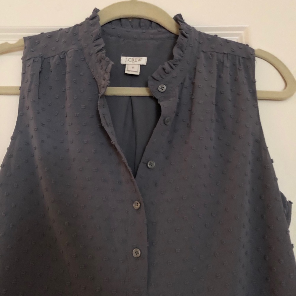 J. Crew Grey Swiss Dot Top
